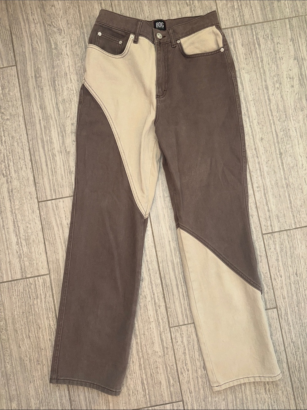 BDG Women's Two-Tone Brown & Cream Straight-Leg Jeans